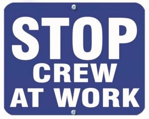 STOP CREW AT WORK - Blue Flag OSHA Sign