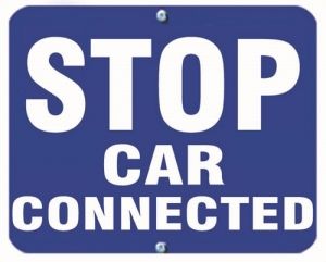 STOP CAR CONNECTED - Blue Flag OSHA Sign