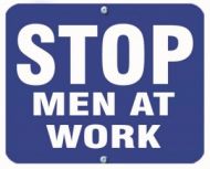 STOP MEN AT WORK - Blue Flag OSHA Sign